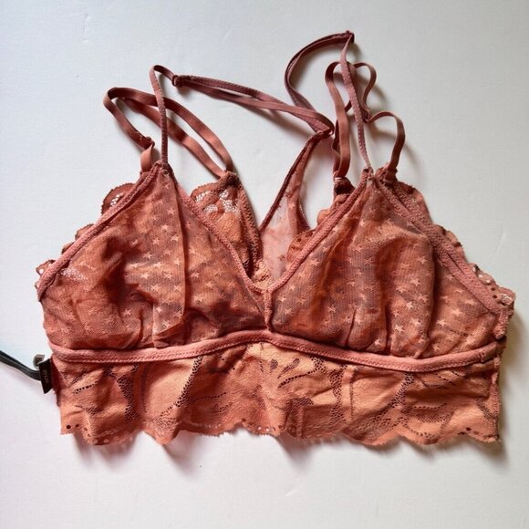 Aerie Bra Bralette Dusty Rose Layered Floral & Star Sheer Feminine Print Sz M - Picture 11 of 11